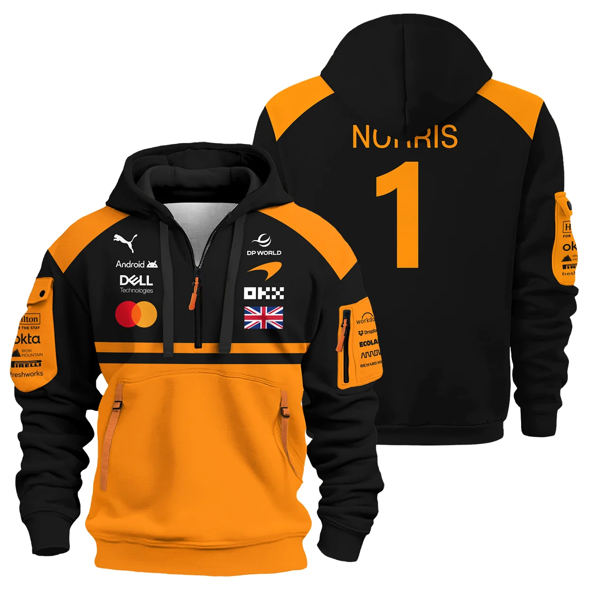 2026 Lando Norris McLaren F1 Teamwear Hoodie Half Zip Unisex Motorsport Apparel BLNR26126A1HDF - Orange