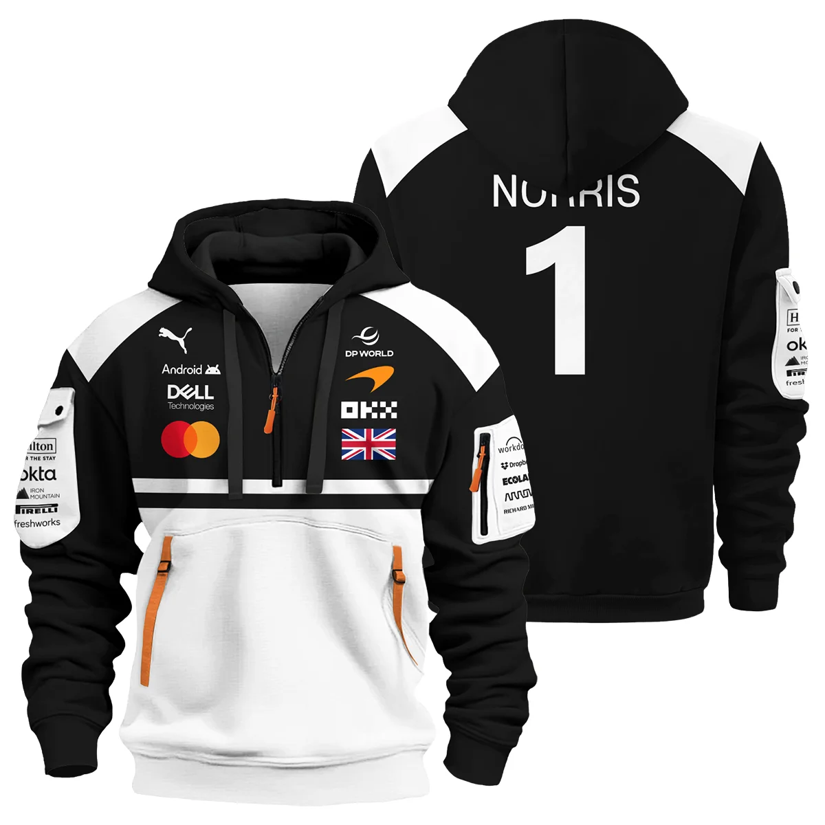 2026 Lando Norris McLaren F1 Teamwear Hoodie Half Zip Unisex Motorsport Apparel BLNR26126A2HDF - White