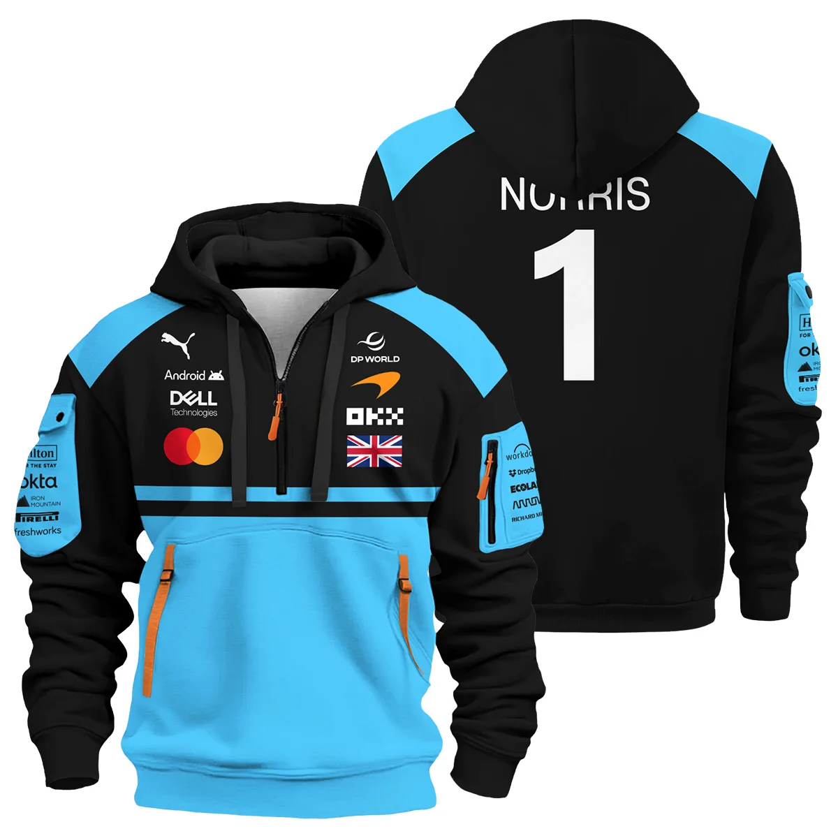 2026 Lando Norris McLaren F1 Teamwear Hoodie Half Zip Unisex Motorsport Apparel BLNR26126A3HDF - Cyan
