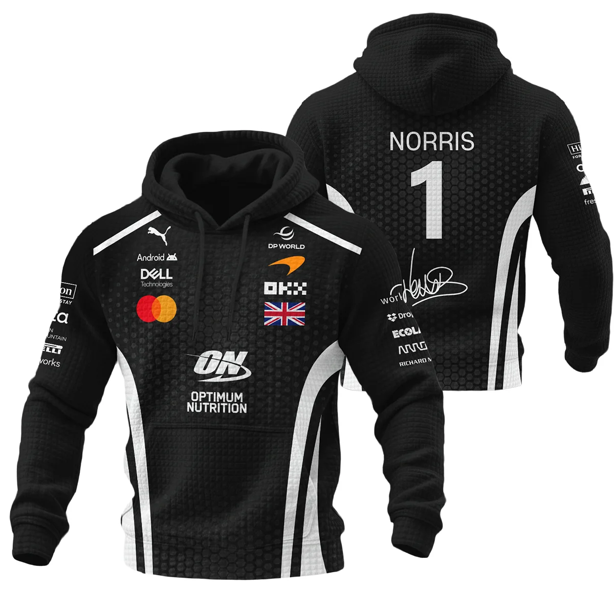 2026 Lando Norris McLaren F1 Teamwear Hoodie Quilted Waffle Unisex Motorsport Apparel BLNR26226A2HQW - White