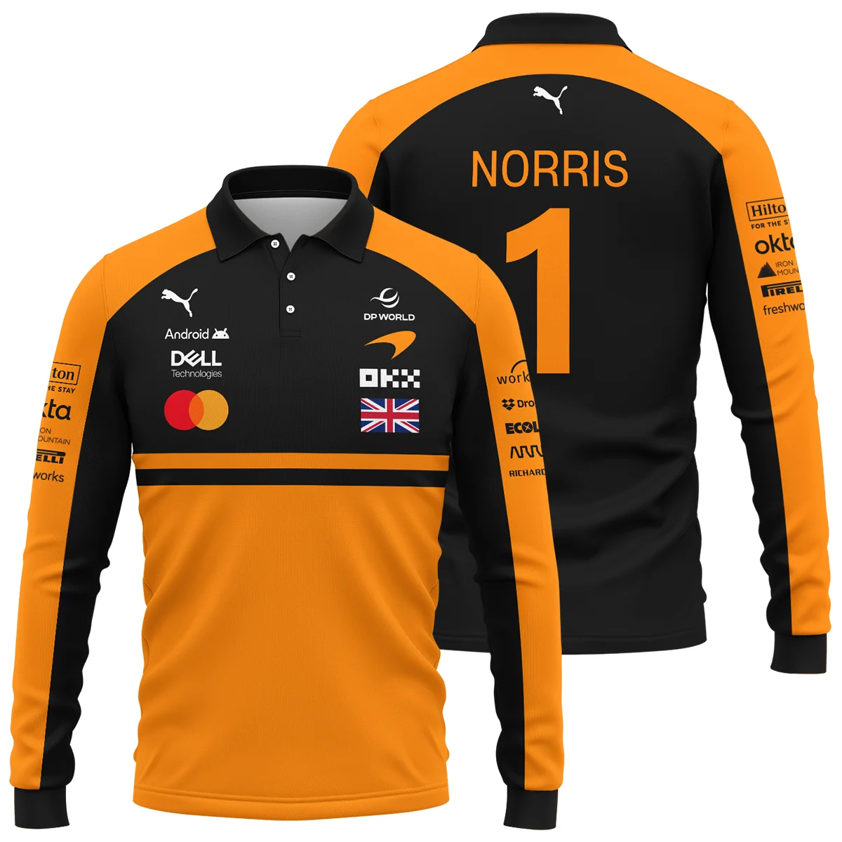 2026 Lando Norris McLaren F1 Teamwear Long Polo Shirt Unisex Motorsport Apparel BLNR26126A1LPL - Orange