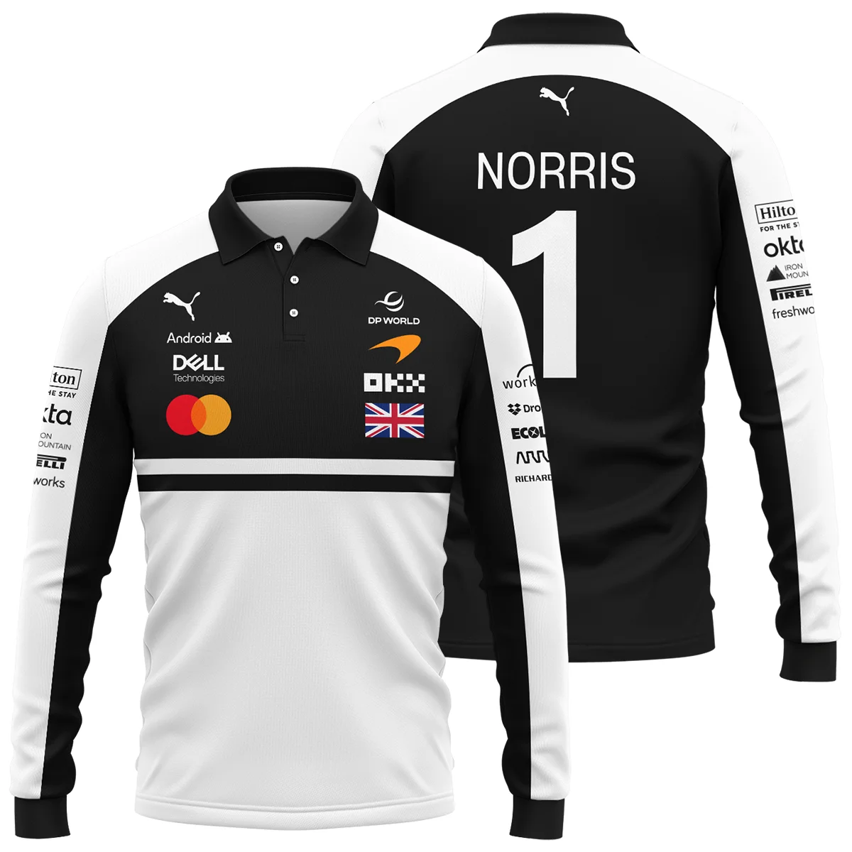 2026 Lando Norris McLaren F1 Teamwear Long Polo Shirt Unisex Motorsport Apparel BLNR26126A2LPL - White