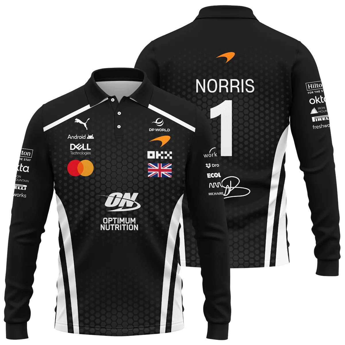 2026 Lando Norris McLaren F1 Teamwear Long Polo Shirt Unisex Motorsport Apparel BLNR26226A2LPL - White