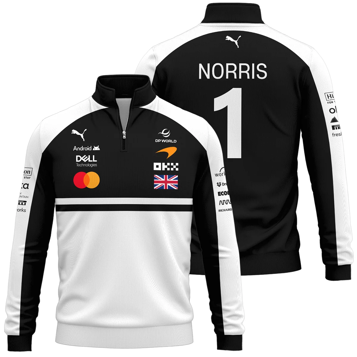 2026 Lando Norris McLaren F1 Teamwear Quarter Zip Sweatshirt Unisex Motorsport Apparel BLNR26126A2QZS - White