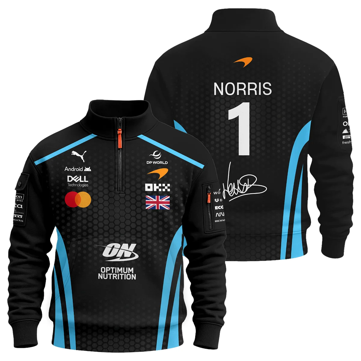 2026 Lando Norris McLaren F1 Teamwear Sweatshirt Zipper Unisex Motorsport Apparel BLNR26226A3SHZ - Cyan