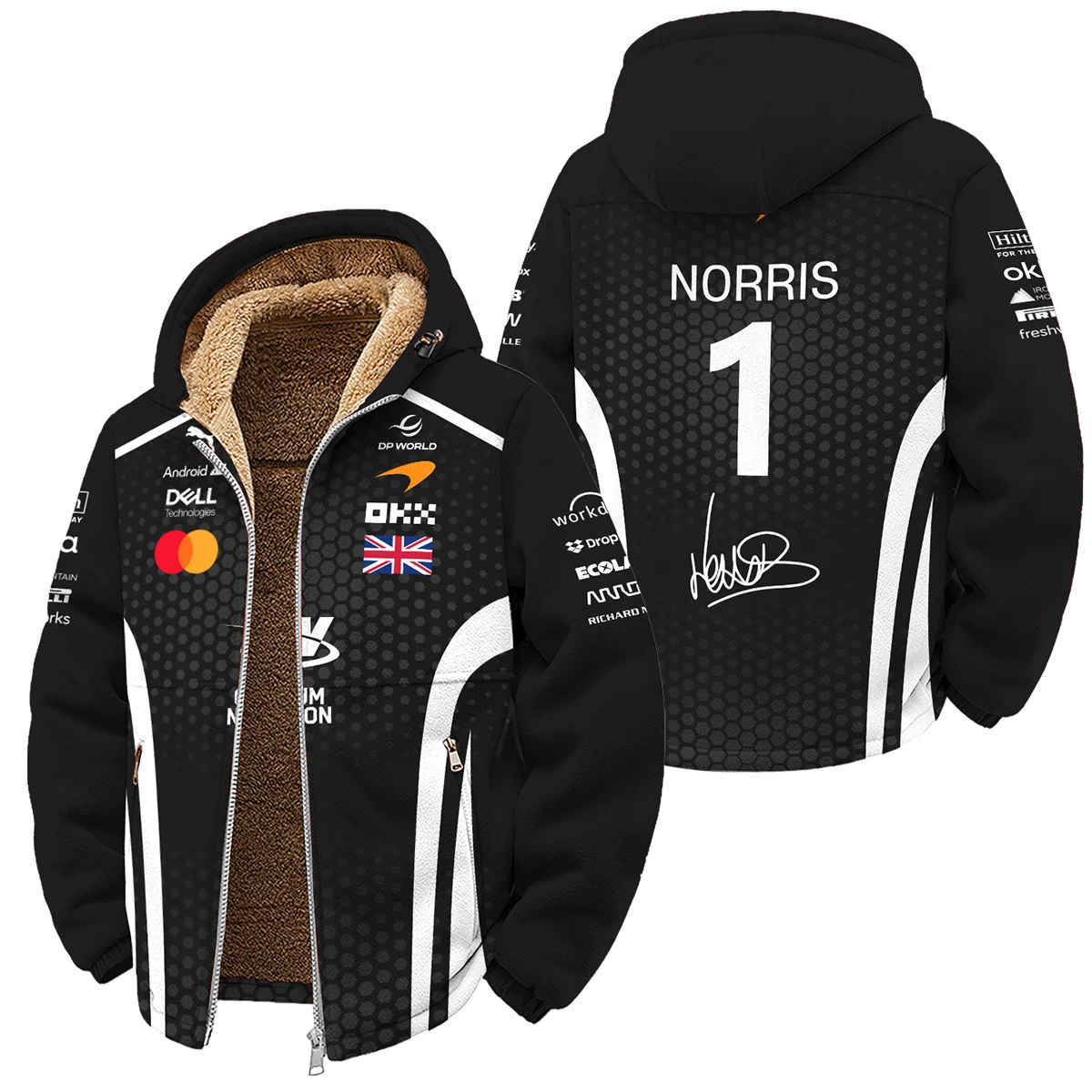 2026 Lando Norris McLaren F1 Teamwear Winter Fleece Jacket Unisex Motorsport Apparel BLNR26226A2WFJ - White