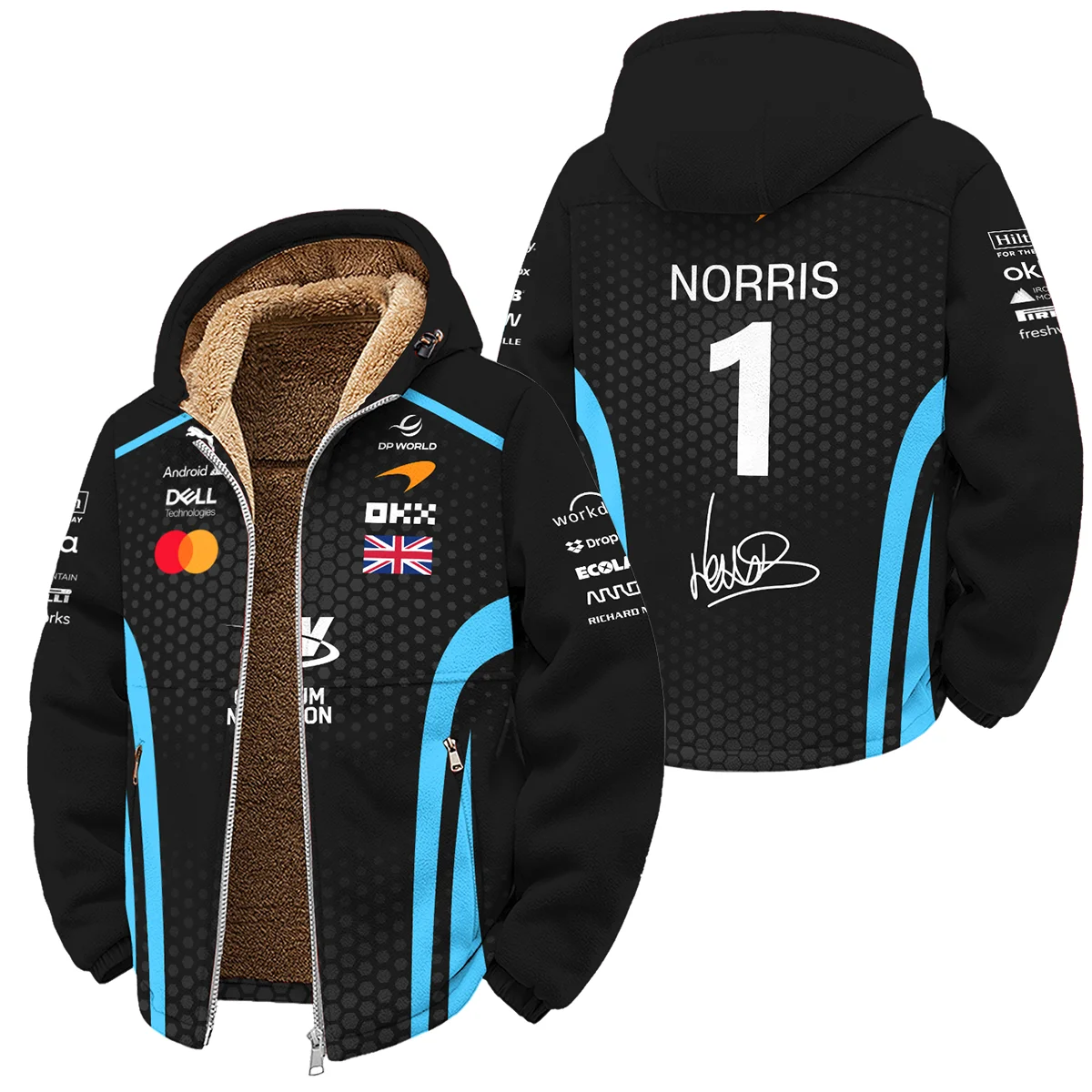 2026 Lando Norris McLaren F1 Teamwear Winter Fleece Jacket Unisex Motorsport Apparel BLNR26226A3WFJ - Cyan