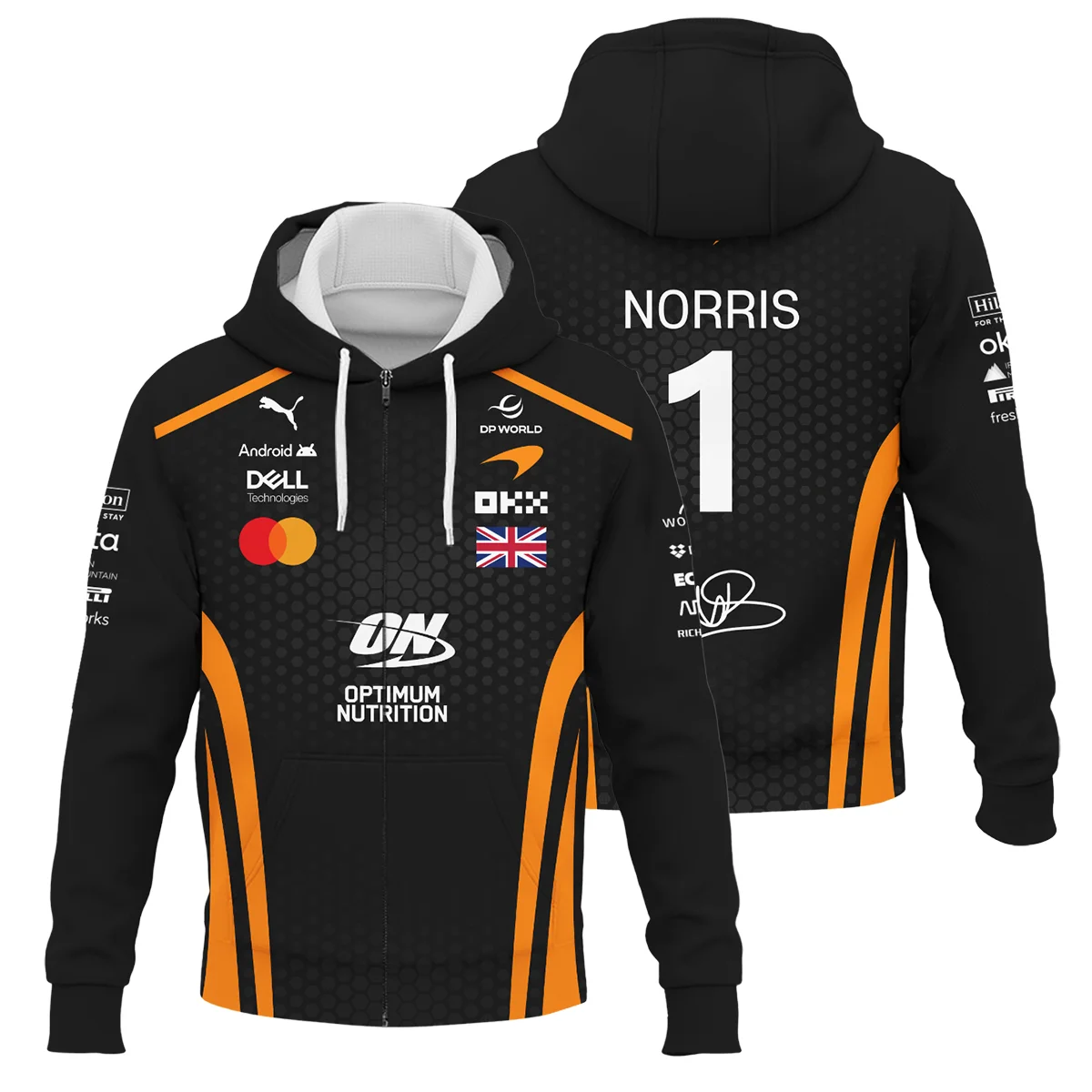 2026 Lando Norris McLaren F1 Teamwear Zipper Hoodie Unisex Motorsport Apparel BLNR26226A1ZHD - Orange