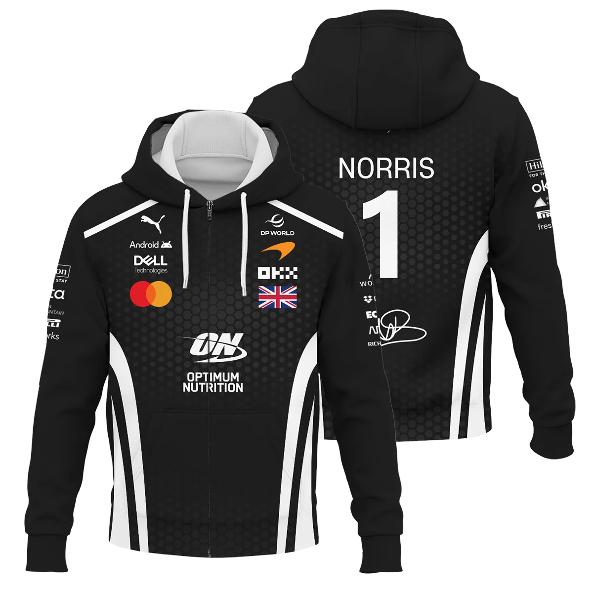 2026 Lando Norris McLaren F1 Teamwear Zipper Hoodie Unisex Motorsport Apparel BLNR26226A2ZHD - White