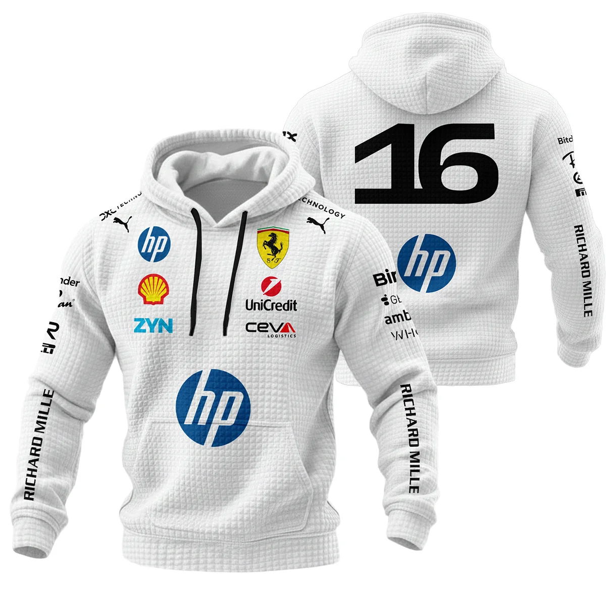 2026 Leclerc 16 Ferrari F1 Teamwear Hoodie Quilted Waffle BLVAFRR2226A2HQW