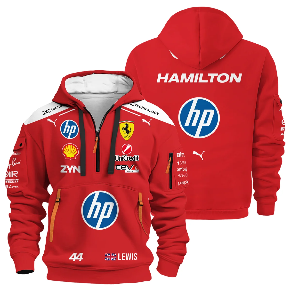 2026 Lewis Hamilton Ferrari F1 Teamwear Hoodie Half Zip Unisex Motorsport Apparel BLVAFRR2226A3HDF