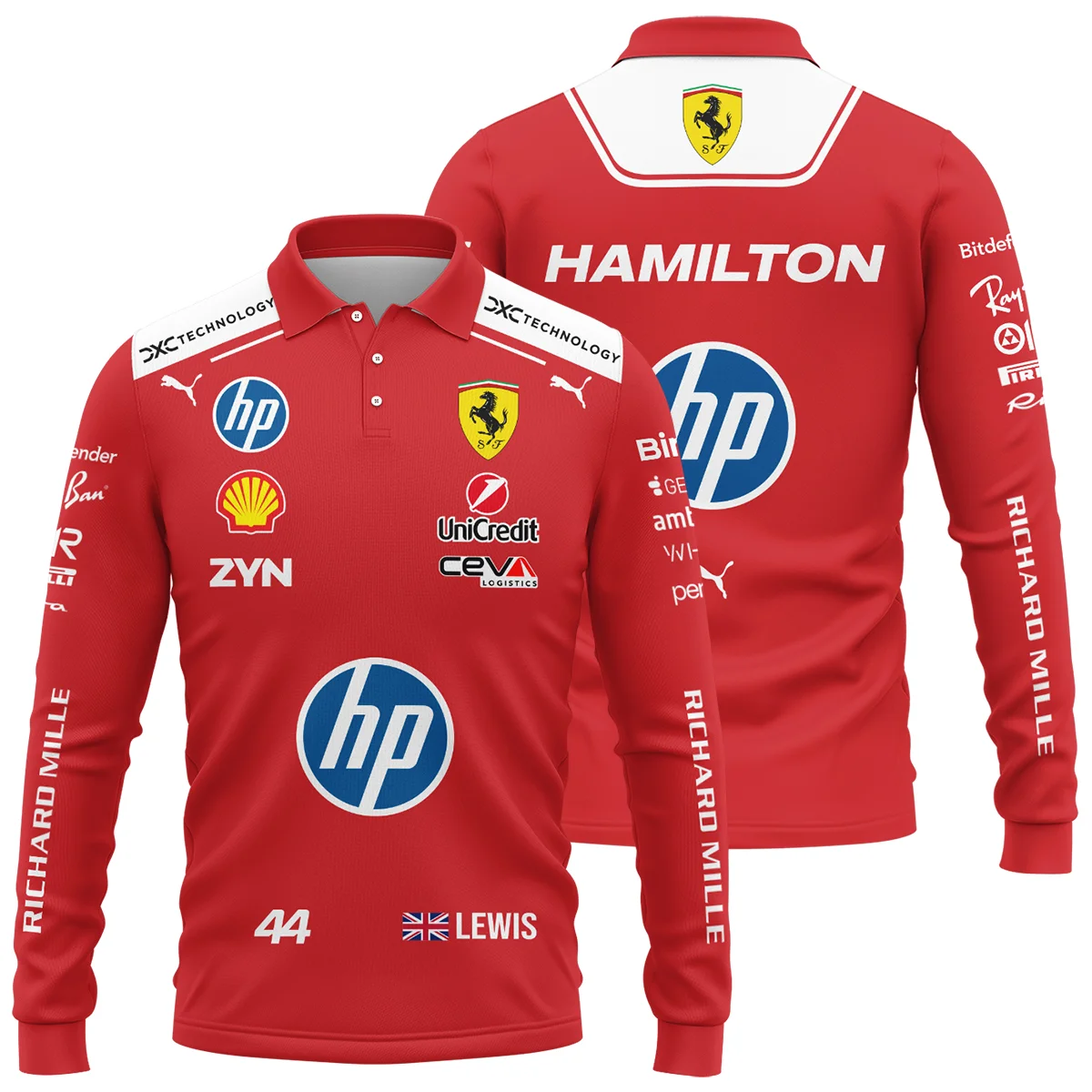 2026 Lewis Hamilton Ferrari F1 Teamwear Long Polo Shirt Unisex Motorsport Apparel BLVAFRR2226A3LPL