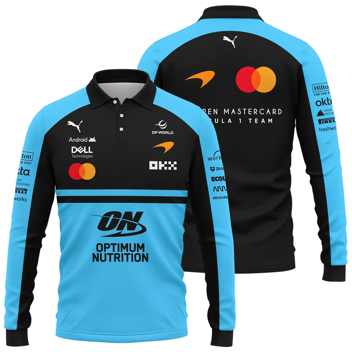 2026 McLaren F1 Teamwear For Fans Long Polo Shirt Unisex Motorsport Apparel BLMCL25126A3LPL - Cyan