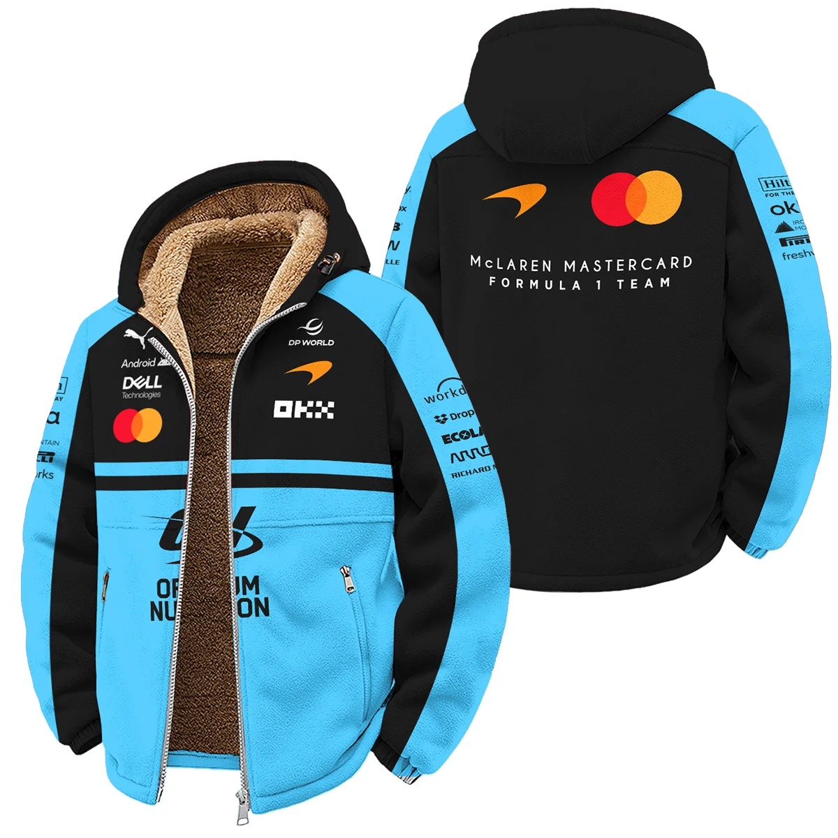 2026 McLaren F1 Teamwear For Fans Winter Fleece Jacket Unisex Motorsport Apparel BLMCL25126A3WFJ - Cyan