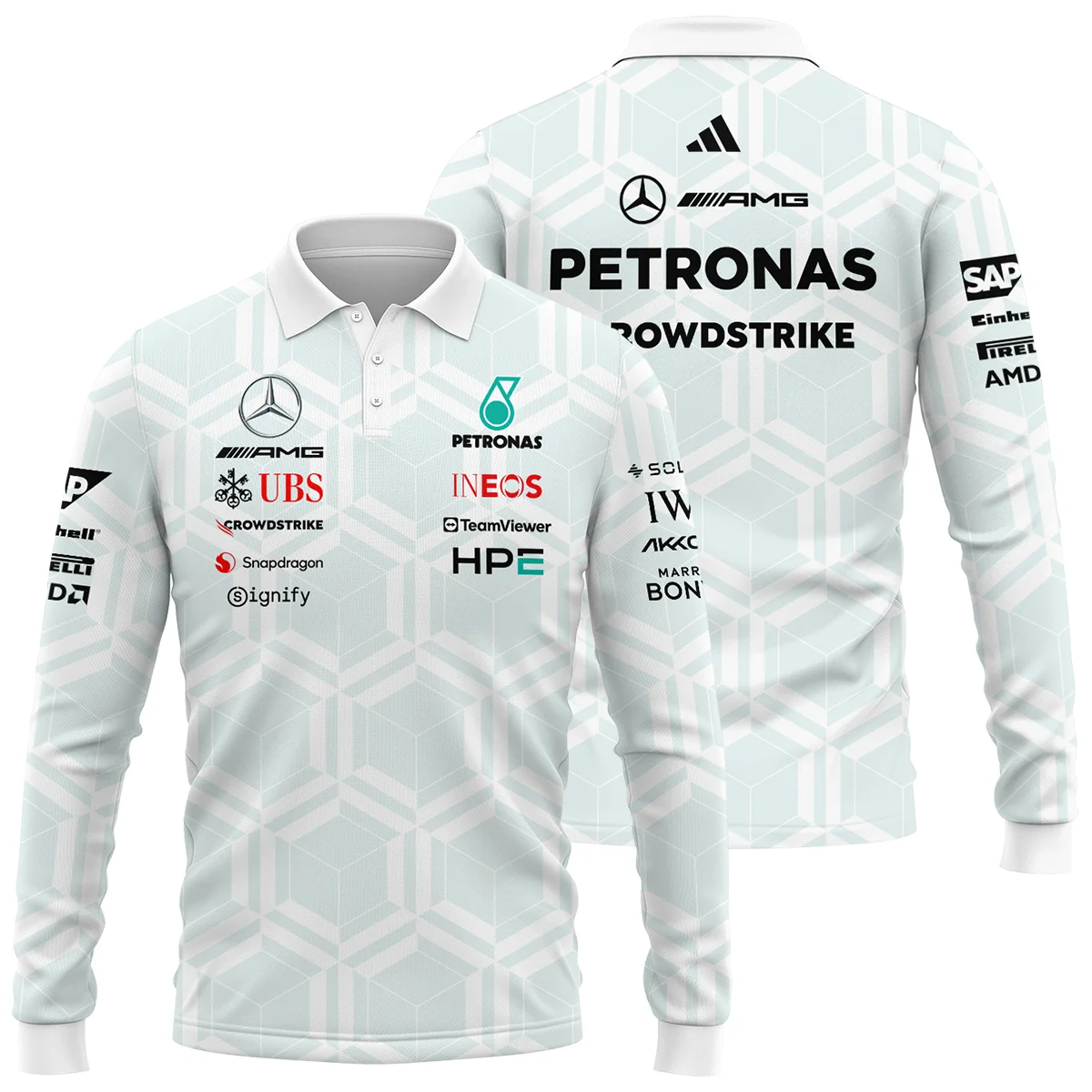 2026 Mercedes F1 Teamwear Long Polo Shirt Unisex Motorsport Apparel BLVAMER1226A2LPL