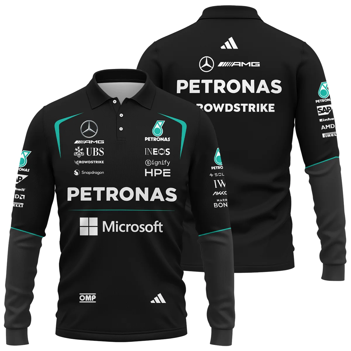 2026 Mercedes F1 Teamwear Long Polo Shirt Unisex Motorsport Apparel BLVAMER1226A4LPL