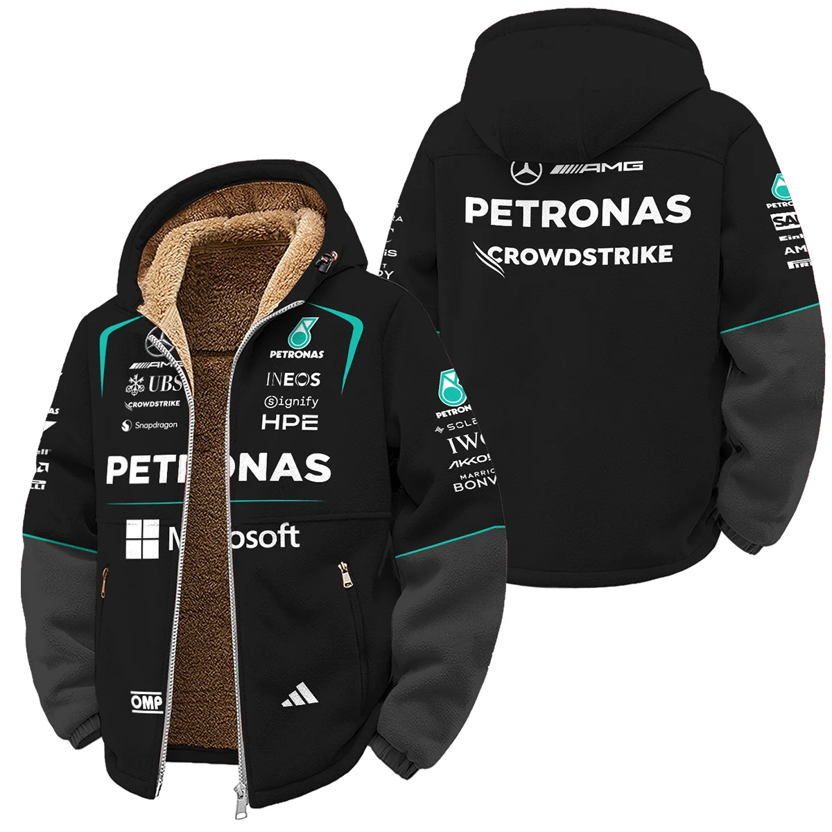 2026 Mercedes F1 Teamwear Winter Fleece Jacket Unisex Motorsport Apparel BLVAMER1226A4WFJ