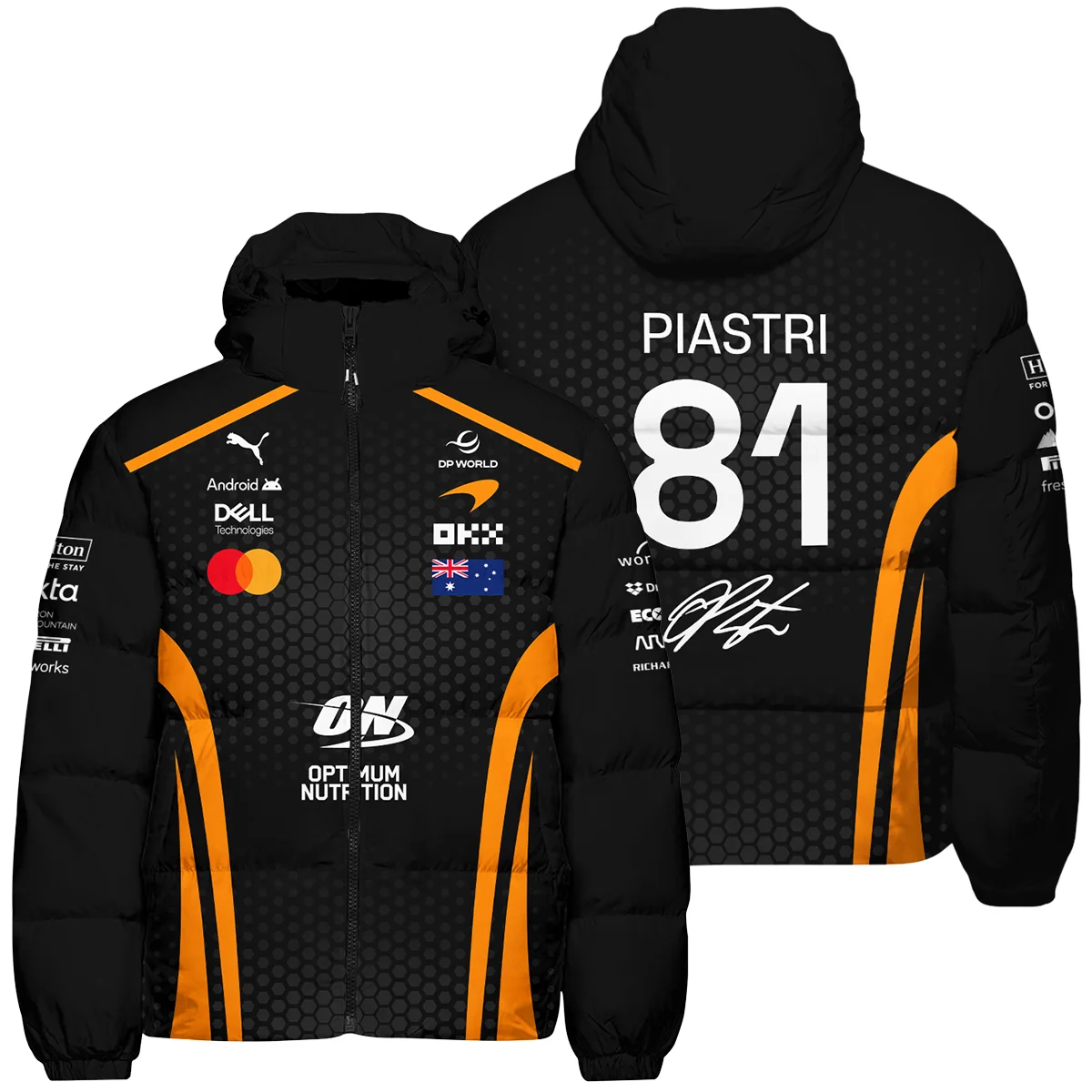 2026 Oscar Piastri McLaren F1 Teamwear Down & Puffer Jackets Unisex Motorsport Apparel BLOP26226A1HCJ - Orange