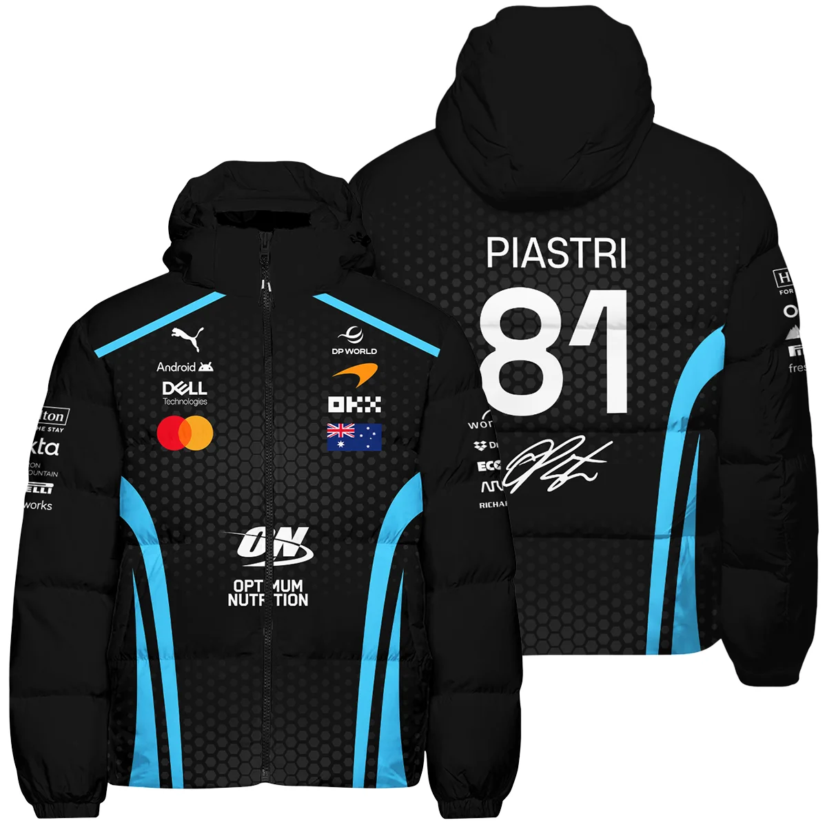 2026 Oscar Piastri McLaren F1 Teamwear Down & Puffer Jackets Unisex Motorsport Apparel BLOP26226A3HCJ - Cyan