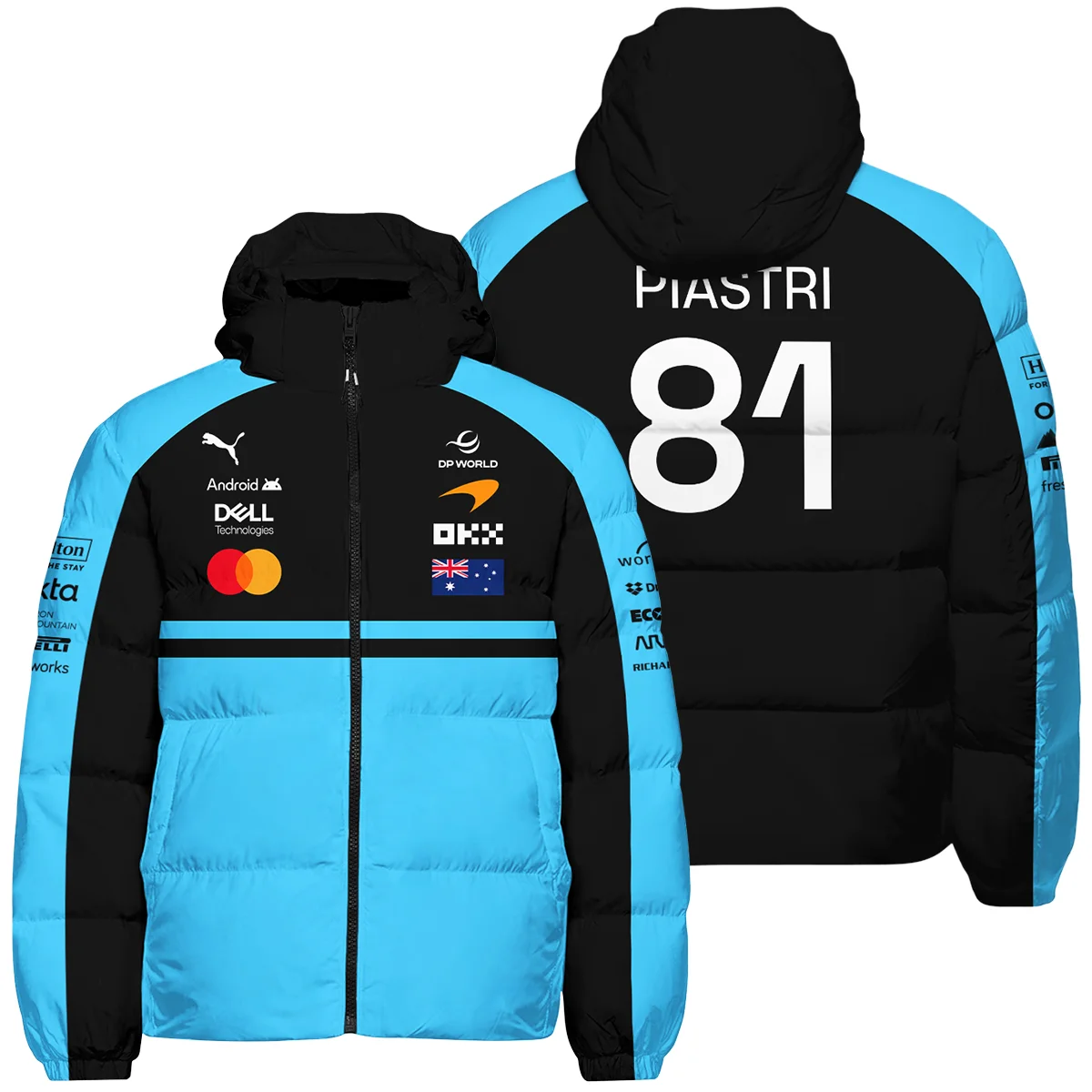 2026 Oscar Piastri McLaren F1 Teamwear Down & Puffer Jackets Unisex Motorsport Apparel BLOP4226A3HCJ - Cyan