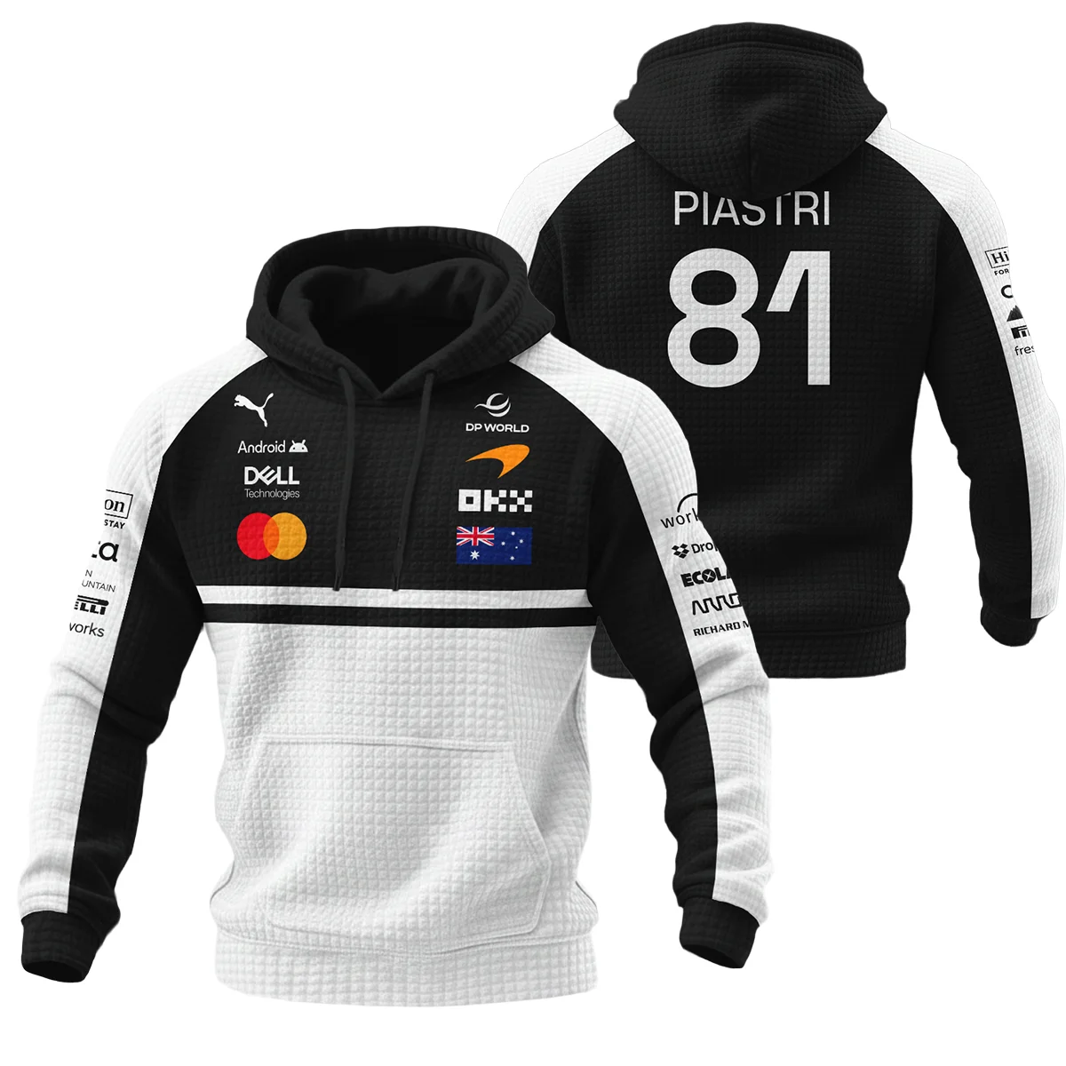 2026 Oscar Piastri McLaren F1 Teamwear Hoodie Quilted Waffle Unisex Motorsport Apparel BLOP4226A2HQW - White