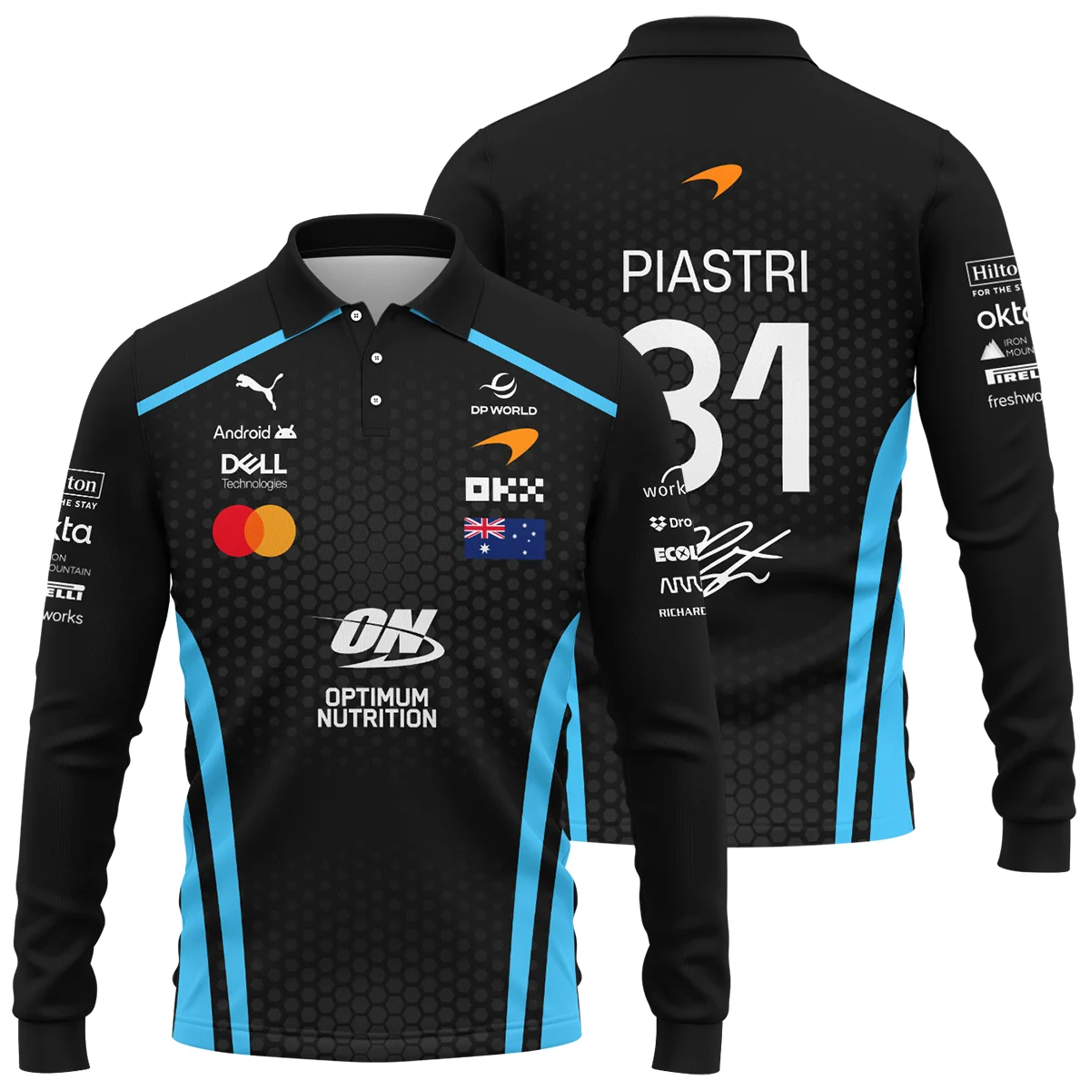 2026 Oscar Piastri McLaren F1 Teamwear Long Polo Shirt Unisex Motorsport Apparel BLOP26226A3LPL - Cyan