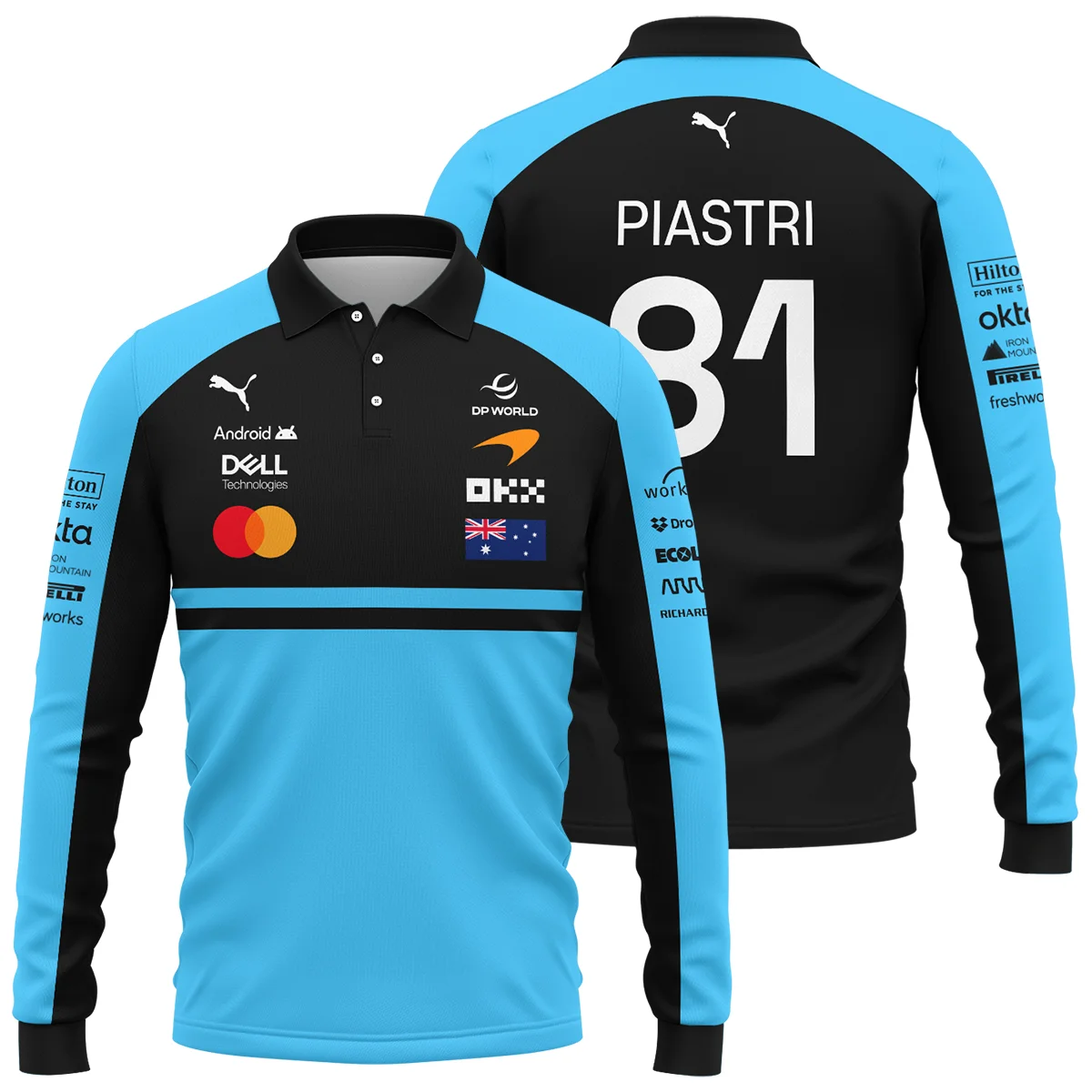 2026 Oscar Piastri McLaren F1 Teamwear Long Polo Shirt Unisex Motorsport Apparel BLOP4226A3LPL - Cyan