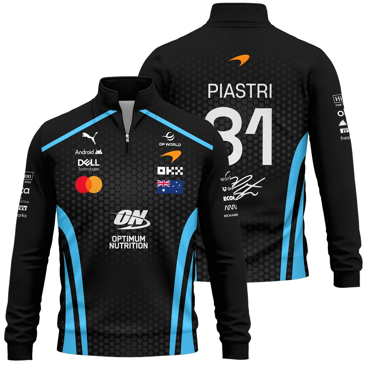 2026 Oscar Piastri McLaren F1 Teamwear Quarter Zip Sweatshirt Unisex Motorsport Apparel BLOP26226A3QZS - Cyan