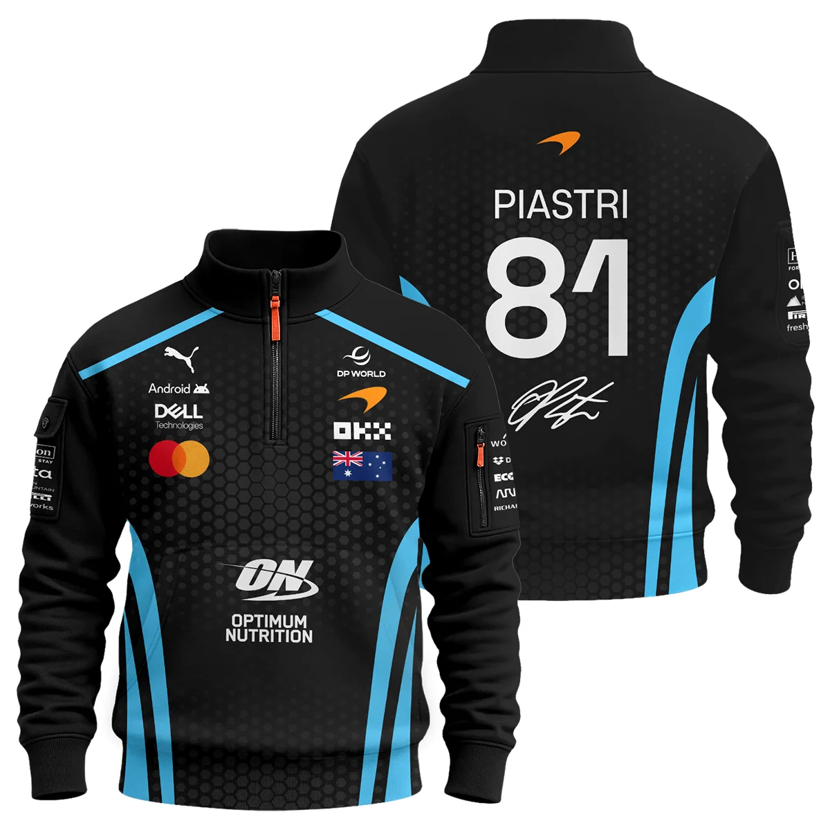 2026 Oscar Piastri McLaren F1 Teamwear Sweatshirt Zipper Unisex Motorsport Apparel BLOP26226A3SHZ - Cyan
