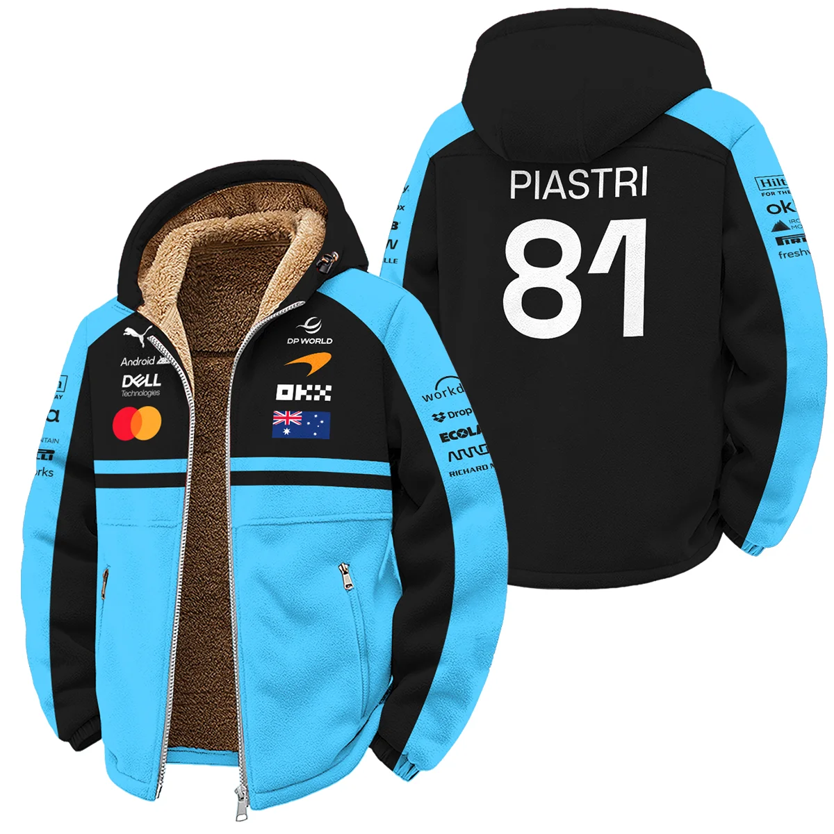 2026 Oscar Piastri McLaren F1 Teamwear Winter Fleece Jacket Unisex Motorsport Apparel BLOP4226A3WFJ - Cyan