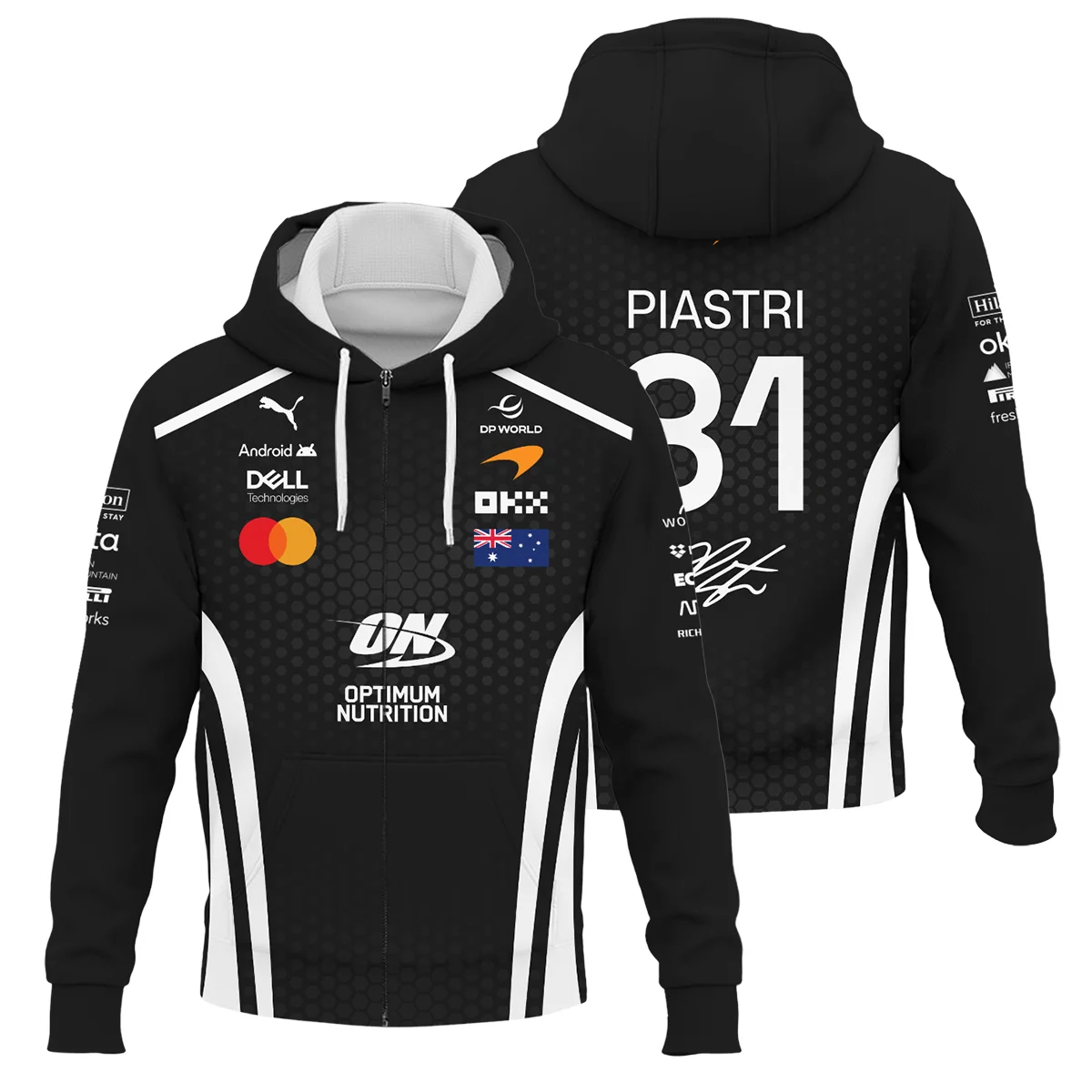 2026 Oscar Piastri McLaren F1 Teamwear Zipper Hoodie Unisex Motorsport Apparel BLOP26226A2ZHD - White