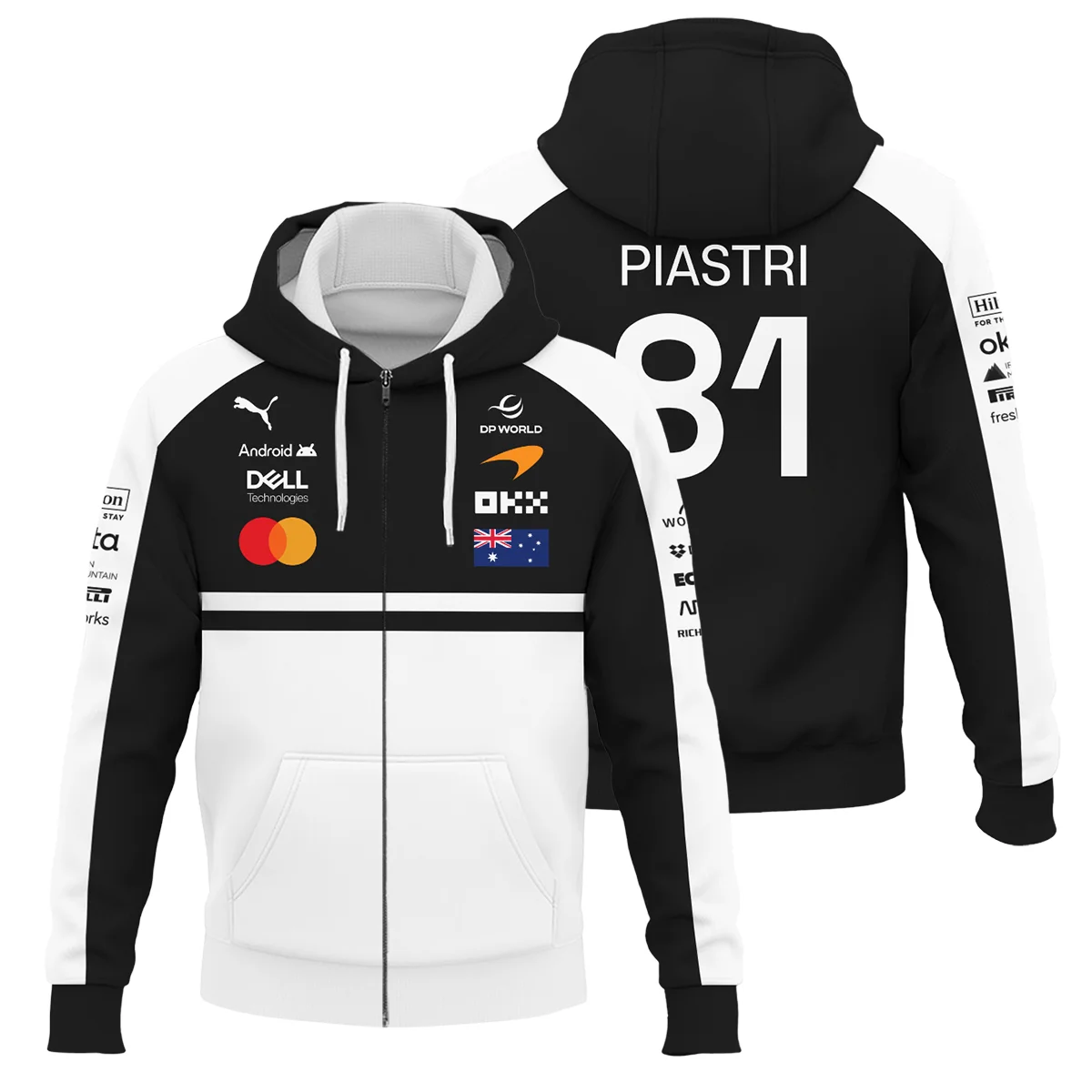 2026 Oscar Piastri McLaren F1 Teamwear Zipper Hoodie Unisex Motorsport Apparel BLOP4226A2ZHD - White