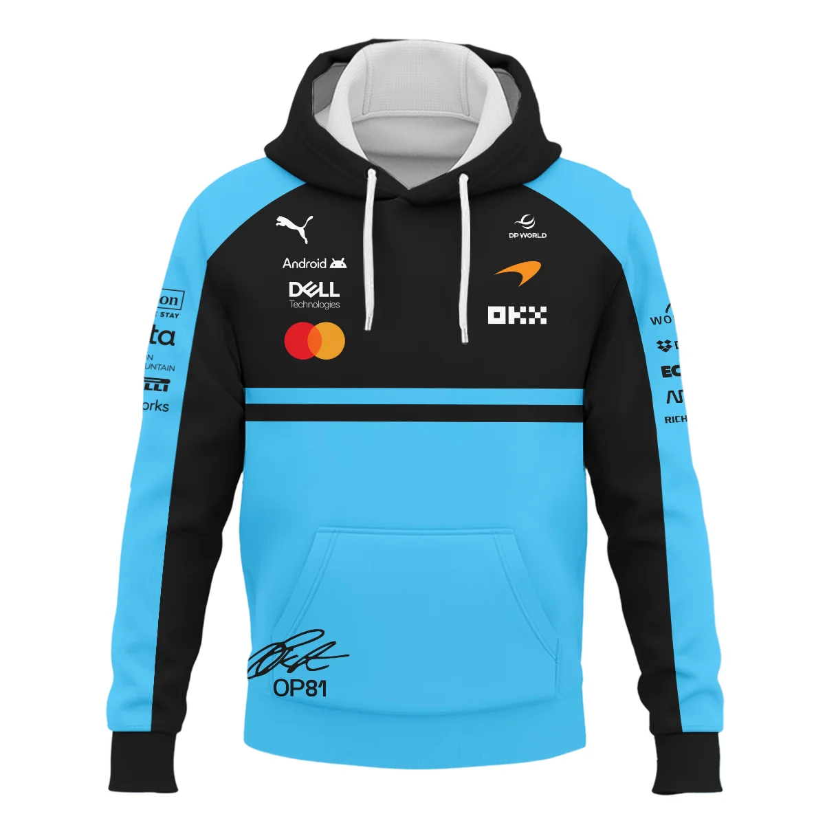 2026 Oscar Piastri 81 McLaren F1 Teamwear Hoodie BLOP25326A3HD - Cyan - Image 2