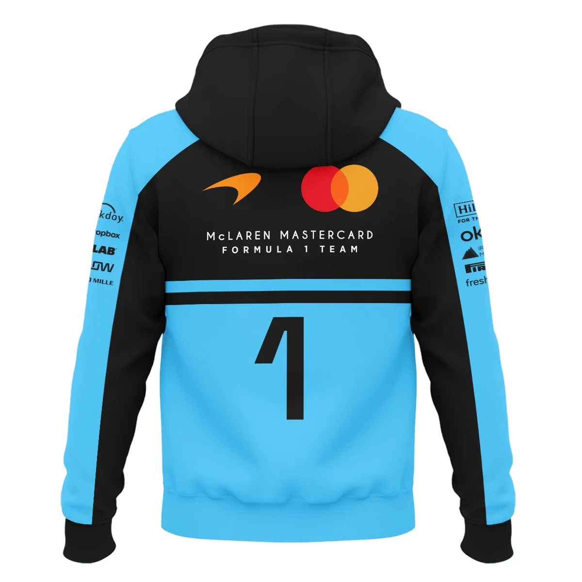 2026 Lando Norris 1 McLaren F1 Teamwear Hoodie BLNR25326A3HD - Cyan - Image 3