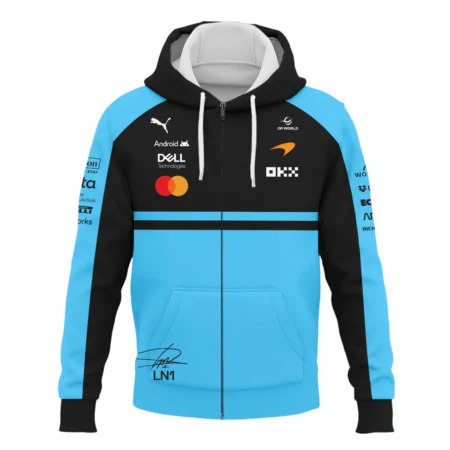 Alternative view of 2026 Lando Norris 1 McLaren F1 Teamwear Zipper Hoodie BLNR25326A3ZHD - Cyan