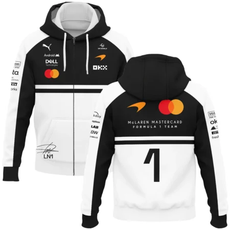 2026 Lando Norris 1 McLaren F1 Teamwear Zipper Hoodie BLNR25326A2ZHD - White