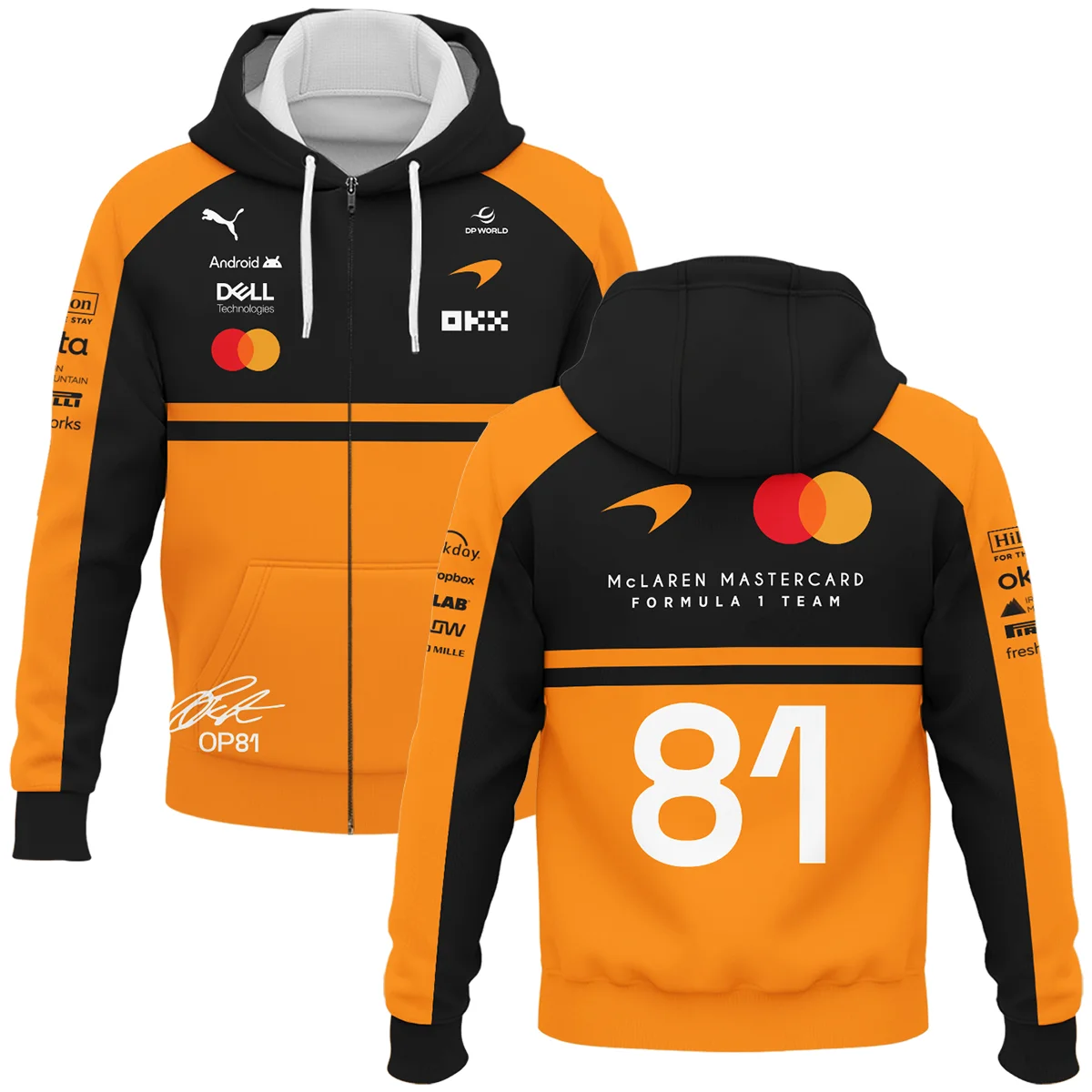 2026 Oscar Piastri 81 McLaren F1 Teamwear Zipper Hoodie BLOP25326A1ZHD - Orange