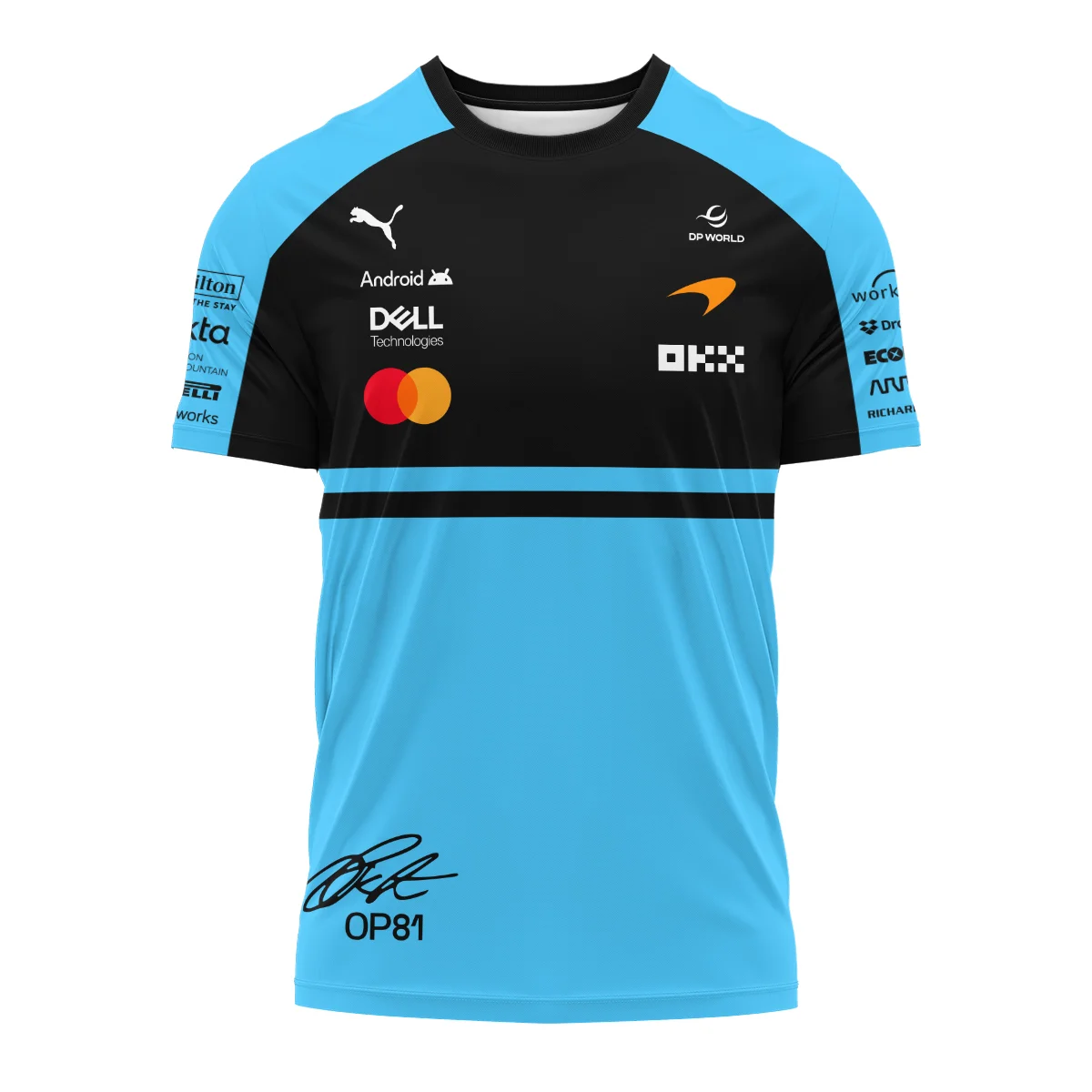 2026 Oscar Piastri 81 McLaren F1 Teamwear T-Shirt BLOP25326A3TS - Cyan - Image 2