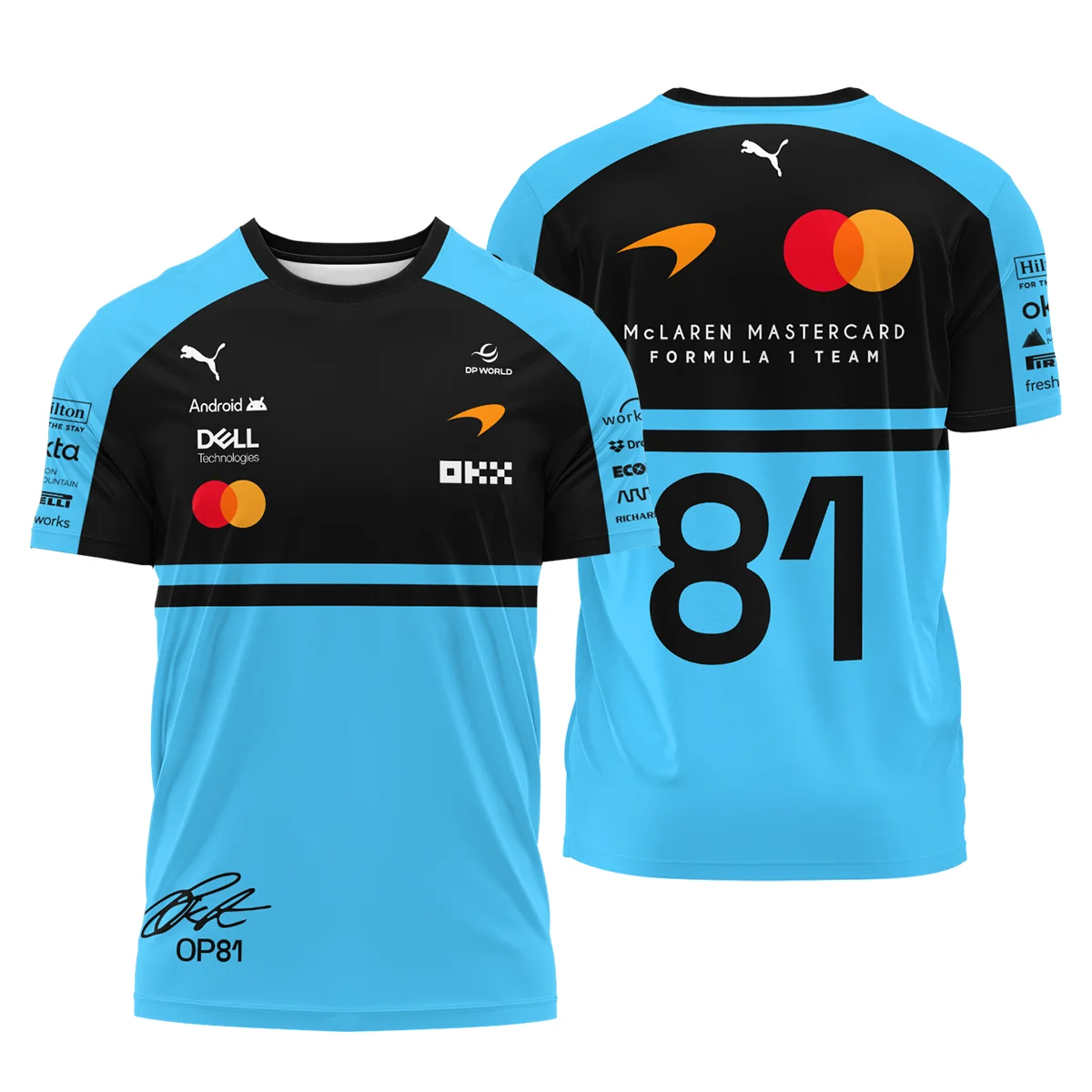 2026 Oscar Piastri 81 McLaren F1 Teamwear T-Shirt BLOP25326A3TS - Cyan