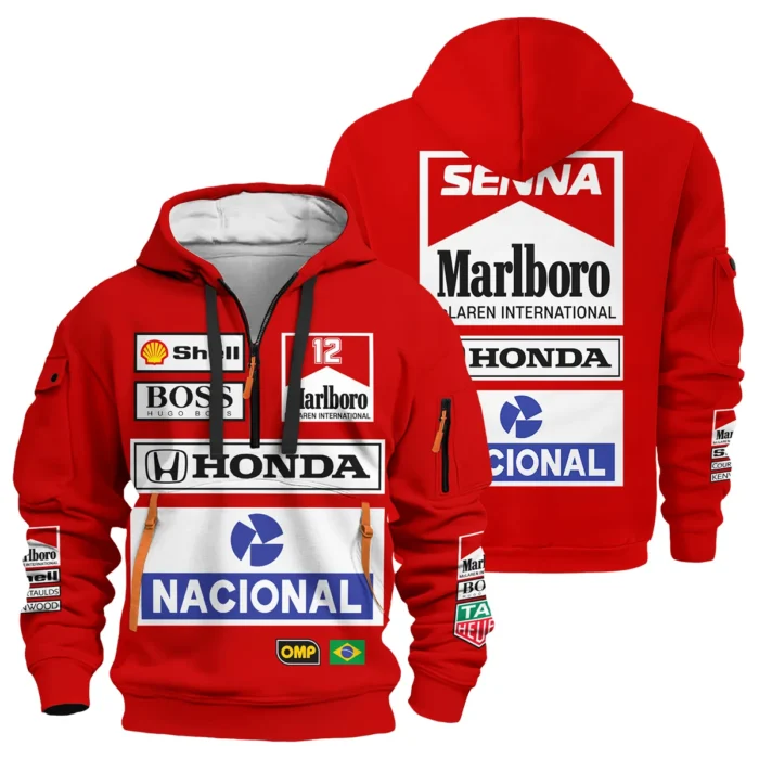 1988 Ayrton Senna Honda Race Suit Marlboro McLaren Hoodie Half Zipper BL3725A2HDF