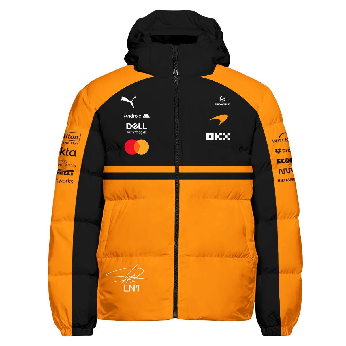 2026 Lando Norris 1 McLaren F1 Teamwear Down & Puffer Jackets BLNR25326A1HCJ - Orange - Image 2