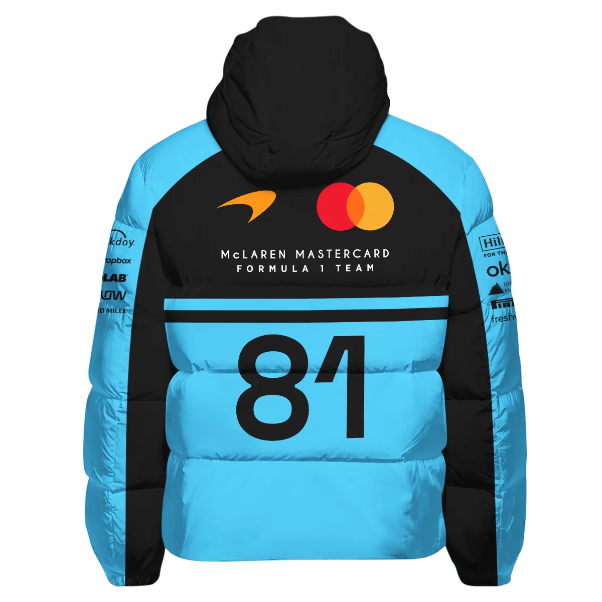 2026 Oscar Piastri 81 McLaren F1 Teamwear Down & Puffer Jackets BLOP25326A3HCJ - Cyan - Image 3