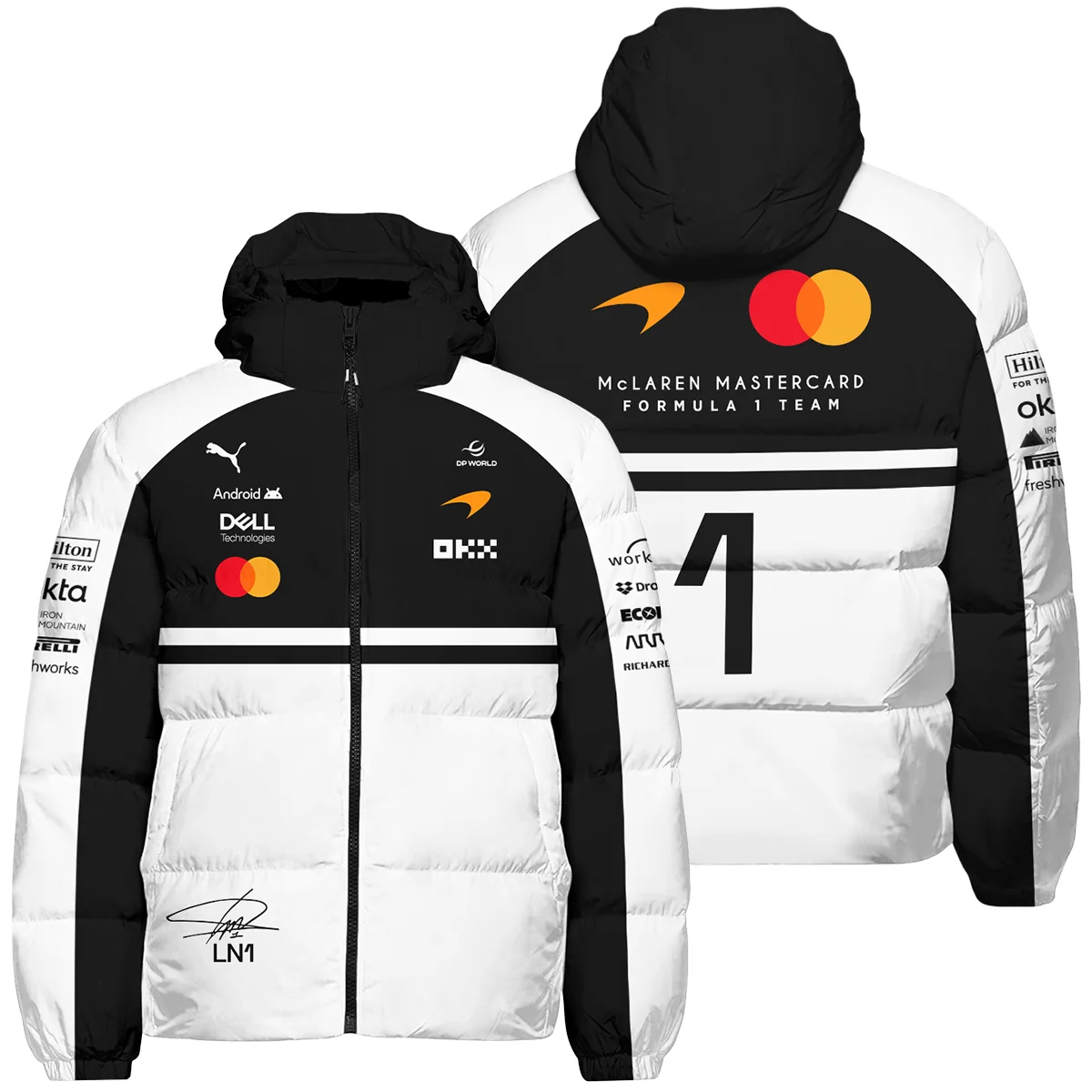 2026 Lando Norris 1 McLaren F1 Teamwear Down & Puffer Jackets BLNR25326A2HCJ - White