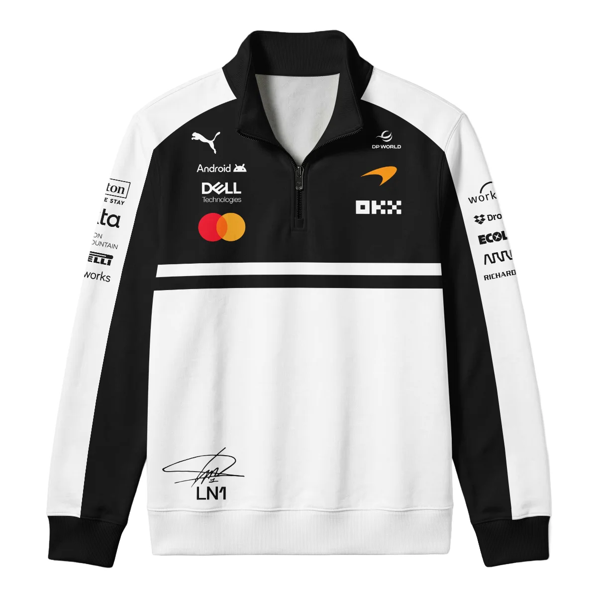 2026 Lando Norris 1 McLaren F1 Teamwear Quarter Zip Sweatshirt BLNR25326A2QZS - White - Image 2