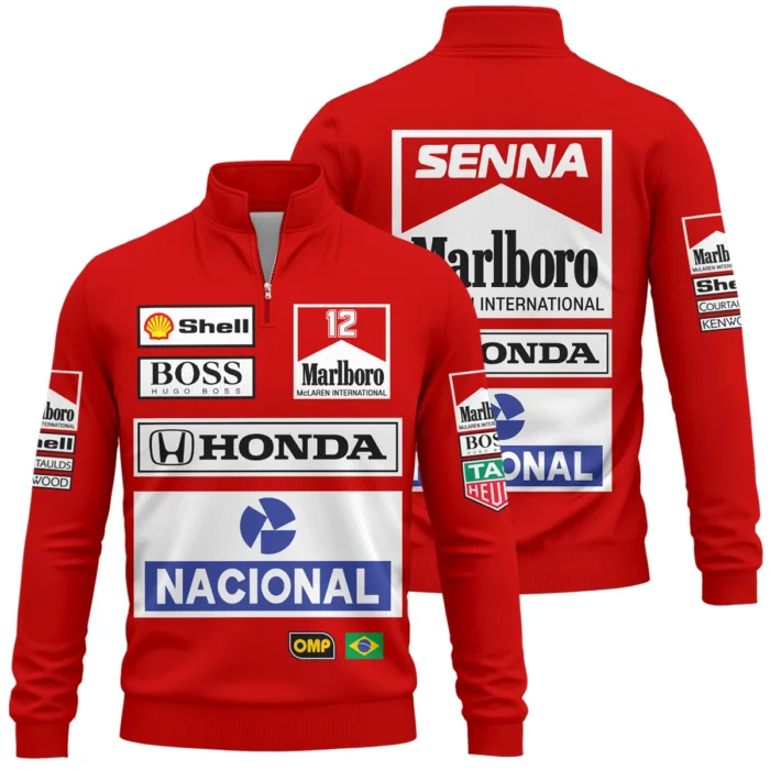 1988 Ayrton Senna Honda Race Suit Marlboro McLaren Quarter-Zip Sweatshirt BL3725A2QZS