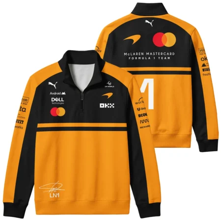 2026 Lando Norris 1 McLaren F1 Teamwear Quarter Zip Sweatshirt BLNR25326A1QZS - Orange