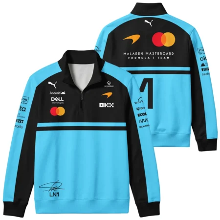2026 Lando Norris 1 McLaren F1 Teamwear Quarter Zip Sweatshirt BLNR25326A3QZS - Cyan