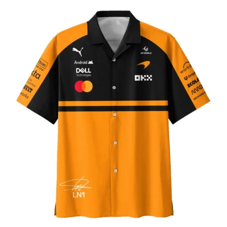 Alternative view of 2026 Lando Norris 1 McLaren F1 Teamwear Hawaiian Shirt BLNR25326A1HW - Orange
