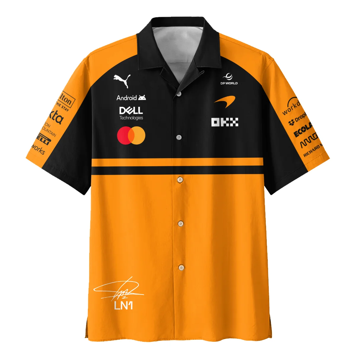 2026 Lando Norris 1 McLaren F1 Teamwear Hawaiian Shirt BLNR25326A1HW - Orange - Image 2