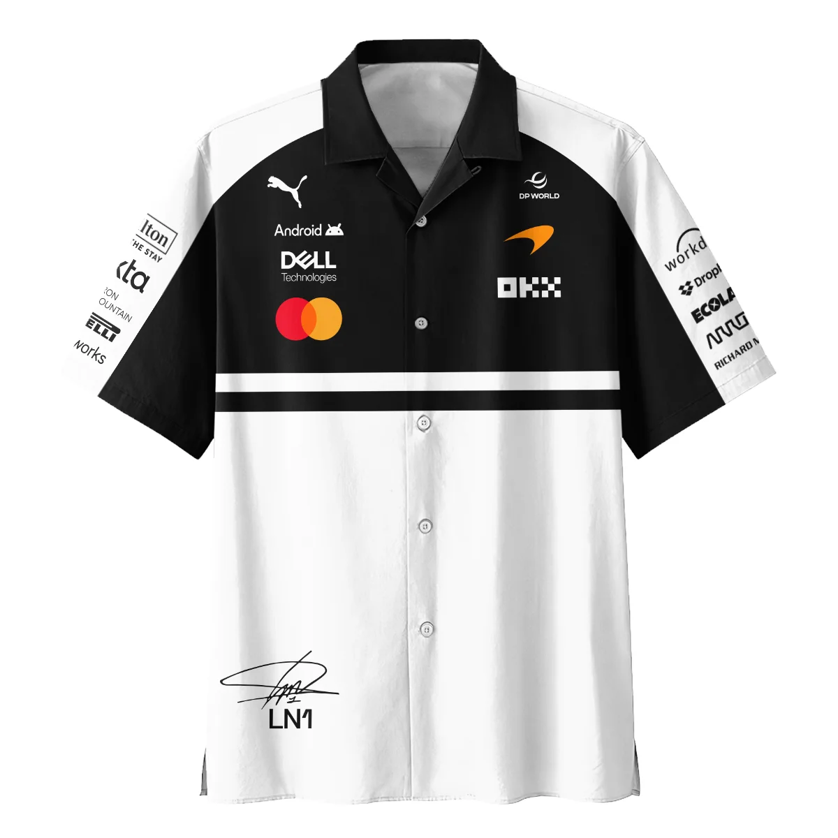 2026 Lando Norris 1 McLaren F1 Teamwear Hawaiian Shirt BLNR25326A2HW - White - Image 2